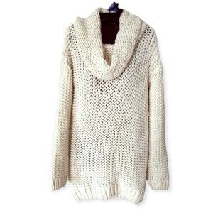 Mudo Collection Sweater Pullover  Size Small Beige Cowl Neck Chunky Crochet